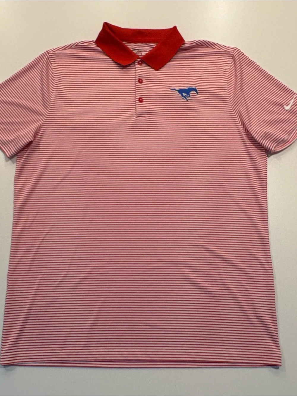 Nike DriGolf Men's Golf Polo Size Large Red White Stripe - SMU Mustangs